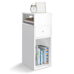 Table De Chevet D’appoint Avec Tiroir Et Compartiment 25x30x66cm Blanc(Table De Chevet D Appoint Avec Tiroir Et Compartiment 25x30x66cm Blanc)