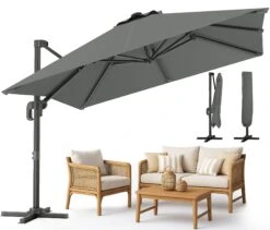 Parasol Deporte Inclinable Premium Carre Avec Housse Protection 3x3m Gris(Parasol Deporte Inclinable Premium Carre Avec Housse Protection 3x3m Gris 1)