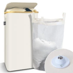 Panier A Linge Pliable 100L Avec Sac Intérieur Cadre Bambou Et Couvercle Beige(Panier A Linge Pliable 100l Avec Sac Interieur Cadre Bambou Et Couvercle Beige)