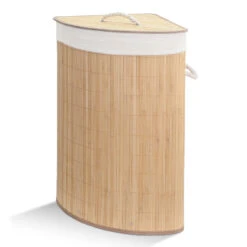 Panier A Linge En Bambou D’angle Avec Couvercle 58L(Panier A Linge En Bambou D Angle Avec Couvercle 58l)