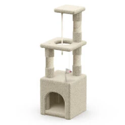 Arbre à Chat 88cm Avec Corde Griffoir Plateforme Niche Beige(Arbre A Chat 88cm Avec Corde Griffoir Plateforme Niche Beige)