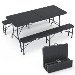 Ensemble De Table Et Bancs Camping Pliables 180cm HDPE Style Polyrotin Noir(Ensemble De Table Et Bancs Camping Pliables 180cm Hdpe Style Polyrotin Noir)