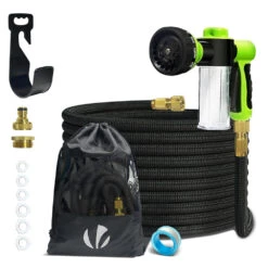 Tuyau D’Arrosage Extensible 15m Avec Récipient Savon Et Accessoires Noir(Tuyau D Arrosage Extensible 15m Avec Recipient Savon Et Accessoires Noir)