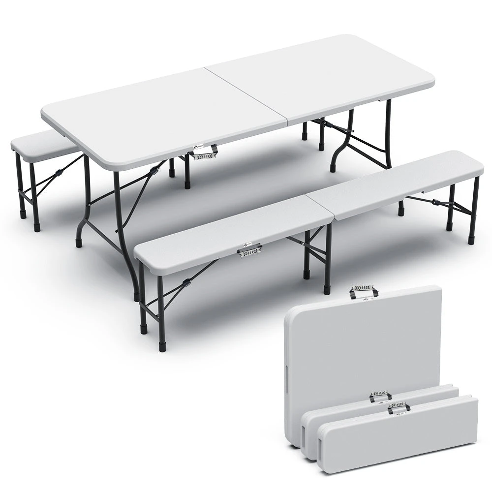 Ensemble De Table Et Bancs Camping Pliables 180cm HDPE Blanc(Ensemble De Table Et Bancs Camping Pliables 180cm Hdpe Blanc) 1 Ensemble De Table Et Bancs Camping Pliables 180cm HDPE Blanc(Ensemble De Table Et Bancs Camping Pliables 180cm Hdpe Blanc)