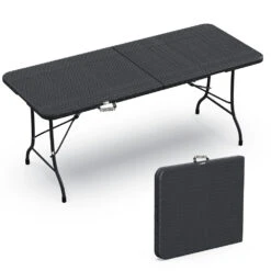 Table De Camping Pique Nique Pliable 180cm HDPE Polyrotin Noire(Table De Camping Pique Nique Pliable 180cm Hdpe Polyrotin Noire)