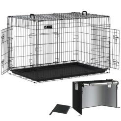 Cage Pour Chien Pliable Avec 2 Portes Verrouillable Plateau Amovible Et Housse De Protection 122x75x81cm(Cage Pour Chien Pliable Avec 2 Portes Verrouillable Plateau Amovible Et Housse De Protection 122x75x81cm)
