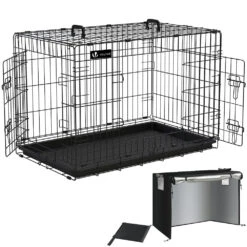 Cage Pour Chien Pliable Avec 2 Portes Verrouillable Plateau Amovible Et Housse De Protection 92x58x64cm(Cage Pour Chien Pliable Avec 2 Portes Verrouillable Plateau Amovible Et Housse De Protection 92x58x64cm)
