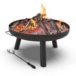 Brasero Exterieur En Metal Avec Grille Tisonnier Diametre 60cm Noir(Brasero Exterieur En Metal Avec Grille Tisonnier Diametre 60cm Noir)