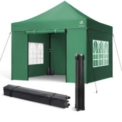 Tonnelle De Jardin Renforcée 3x3m Pliable Avec 4 Parois Et Sac De Transport A Roulette Verte(Tonnelle De Jardin Renforcee 3x3m Pliable Avec 4 Parois Et Sac De Transport A Roulette Verte)