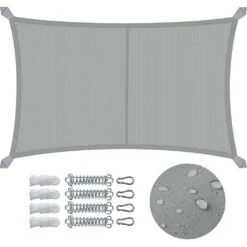 Voile D'ombrage Rectangulaire En Polyester Imperméable Avec Kit De Montage 3x5m Gris(Voile Dombrage Rectangulaire En Polyester Impermeable Avec Kit De Montage 3x5m Gris 1)