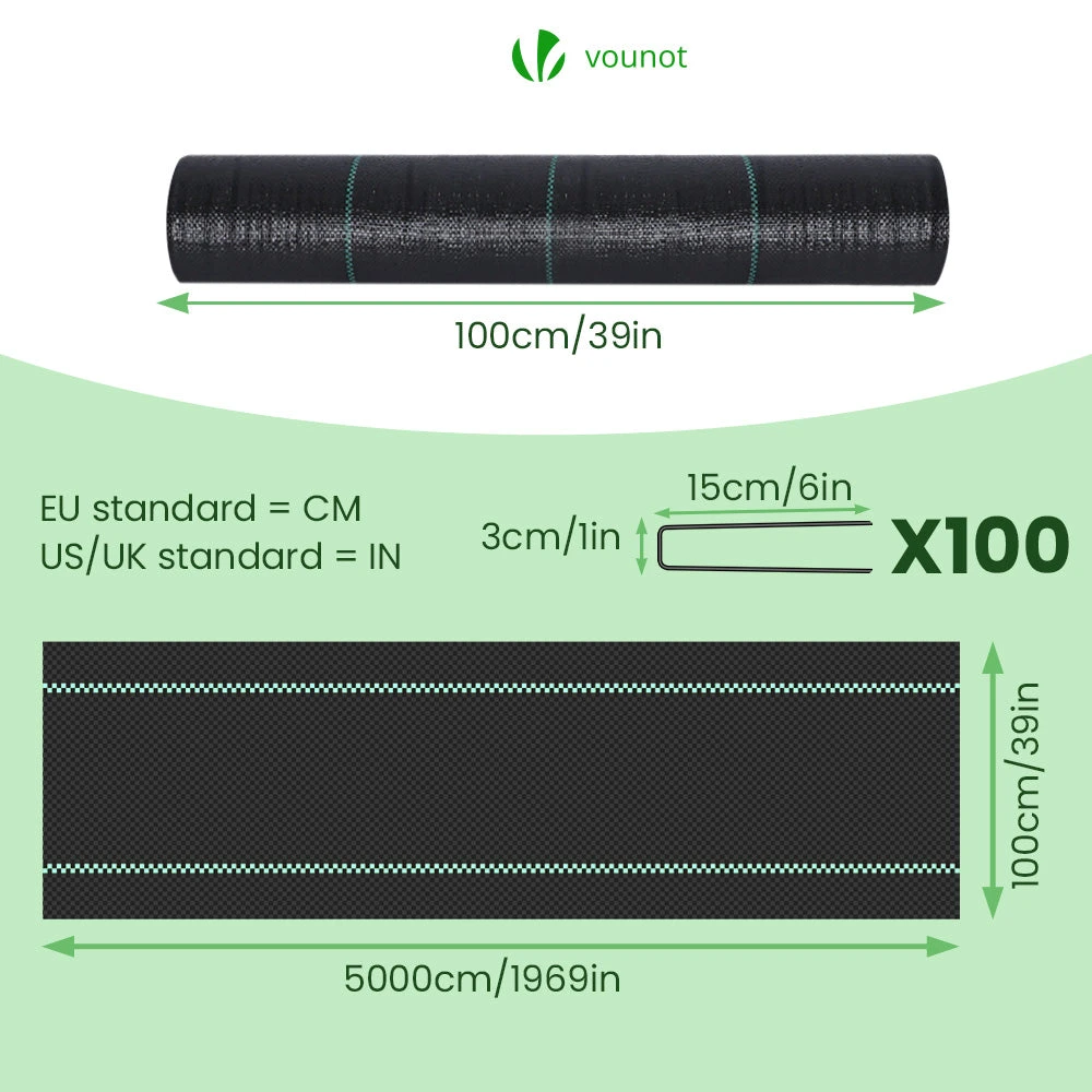 Toile De Paillage Contre Les Mauvaises Herbes 50Mx1M Avec 100 Piquets Anti-UV 100g/m2(Toile De Paillage Contre Les Mauvaises Herbes 50mx1m Avec 100 Piquets Anti Uv 100g M2) 2 Toile De Paillage Contre Les Mauvaises Herbes 50Mx1M Avec 100 Piquets Anti-UV 100g/m2(Toile De Paillage Contre Les Mauvaises Herbes 50mx1m Avec 100 Piquets Anti Uv 100g M2) – Image 2
