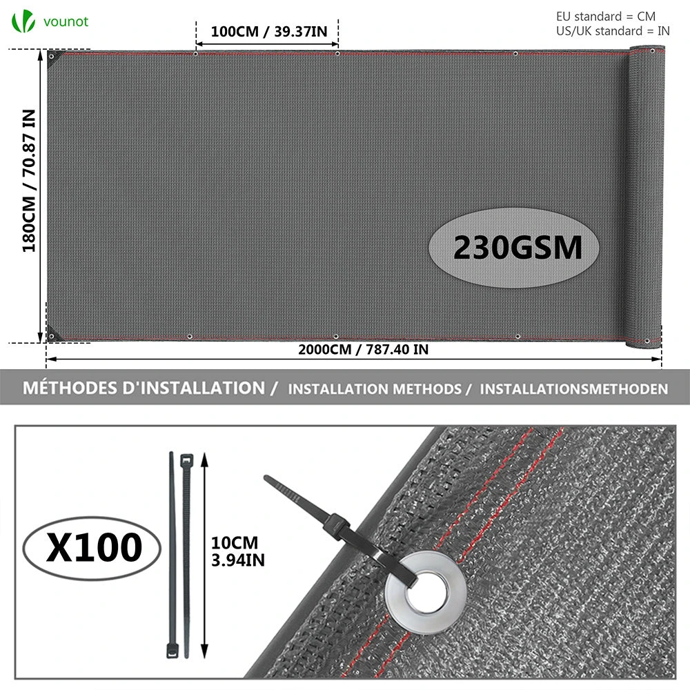 Brise Vue Occultant En HDPE 230g/m² 1.8x20m Avec Attaches De Fixation Gris(Brise Vue Occultant En Hdpe 230g M 1 8x20m Avec Attaches De Fixation Gris) 2 Brise Vue Occultant En HDPE 230g/m² 1.8x20m Avec Attaches De Fixation Gris(Brise Vue Occultant En Hdpe 230g M 1 8x20m Avec Attaches De Fixation Gris) – Image 2
