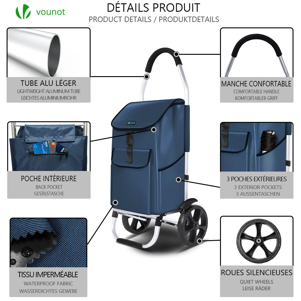 Chariot De Course Pliable Aluminium 2 Roues Bleu Marine(Chariot De Course Pliable Aluminium 2 Roues Bleu Marine) 2 Chariot De Course Pliable Aluminium 2 Roues Bleu Marine(Chariot De Course Pliable Aluminium 2 Roues Bleu Marine) – Image 2