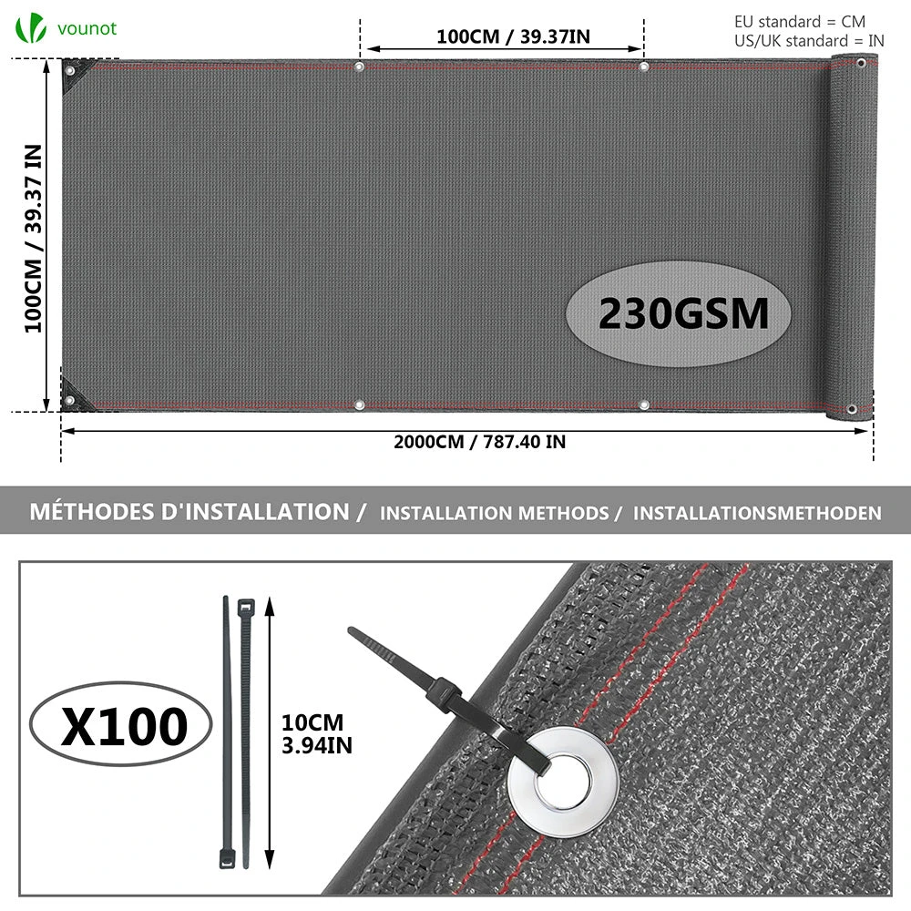 Brise Vue Occultant En HDPE 230g/m² 1x20m Avec Attaches De Fixation Gris(Brise Vue Occultant En Hdpe 230g M 1x20m Avec Attaches De Fixation Gris) 2 Brise Vue Occultant En HDPE 230g/m² 1x20m Avec Attaches De Fixation Gris(Brise Vue Occultant En Hdpe 230g M 1x20m Avec Attaches De Fixation Gris) – Image 2