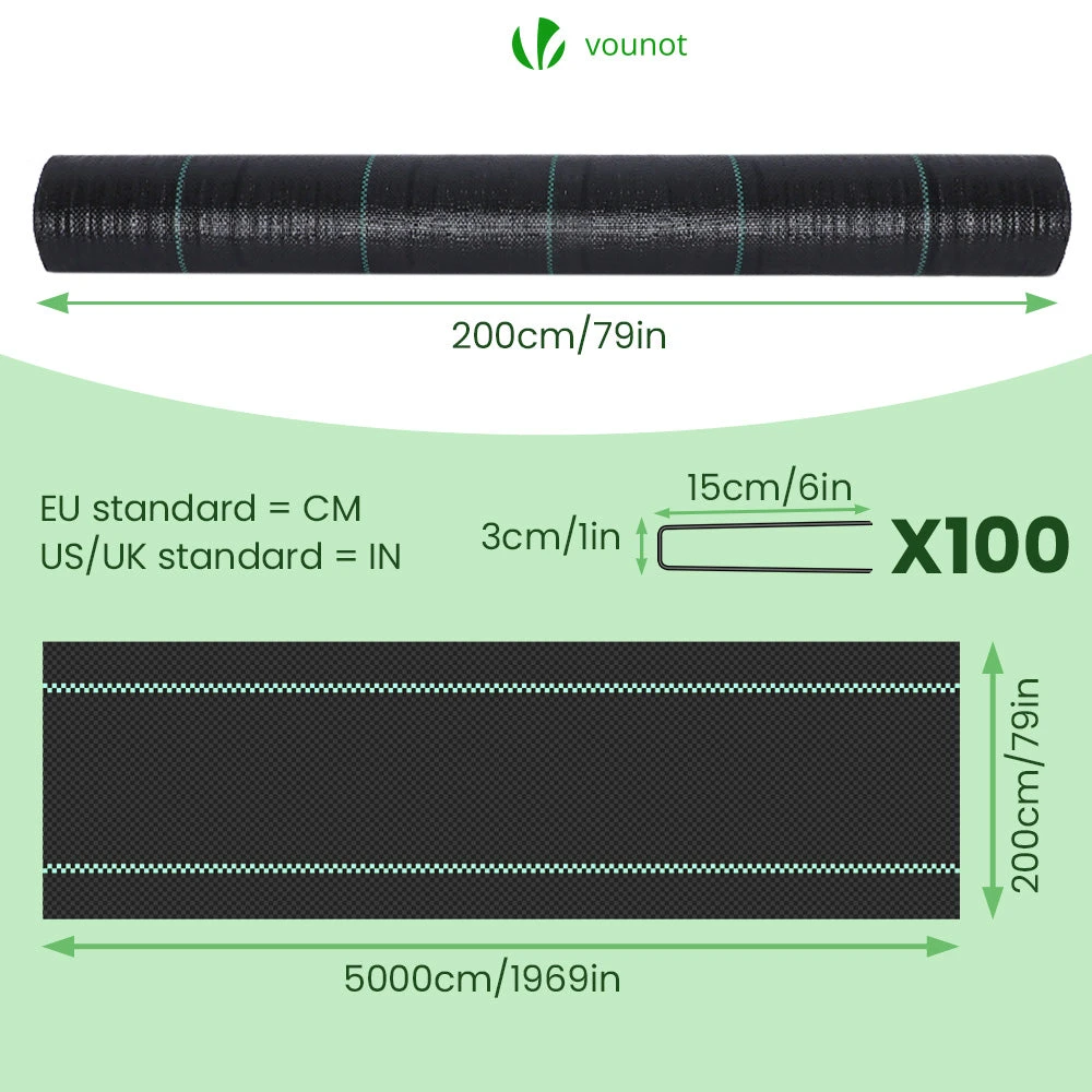 Toile De Paillage Contre Les Mauvaises Herbes 50Mx2M Avec 100 Piquets Anti-UV 100g/m2(Toile De Paillage Contre Les Mauvaises Herbes 50mx2m Avec 100 Piquets Anti Uv 100g M2) 2 Toile De Paillage Contre Les Mauvaises Herbes 50Mx2M Avec 100 Piquets Anti-UV 100g/m2(Toile De Paillage Contre Les Mauvaises Herbes 50mx2m Avec 100 Piquets Anti Uv 100g M2) – Image 2