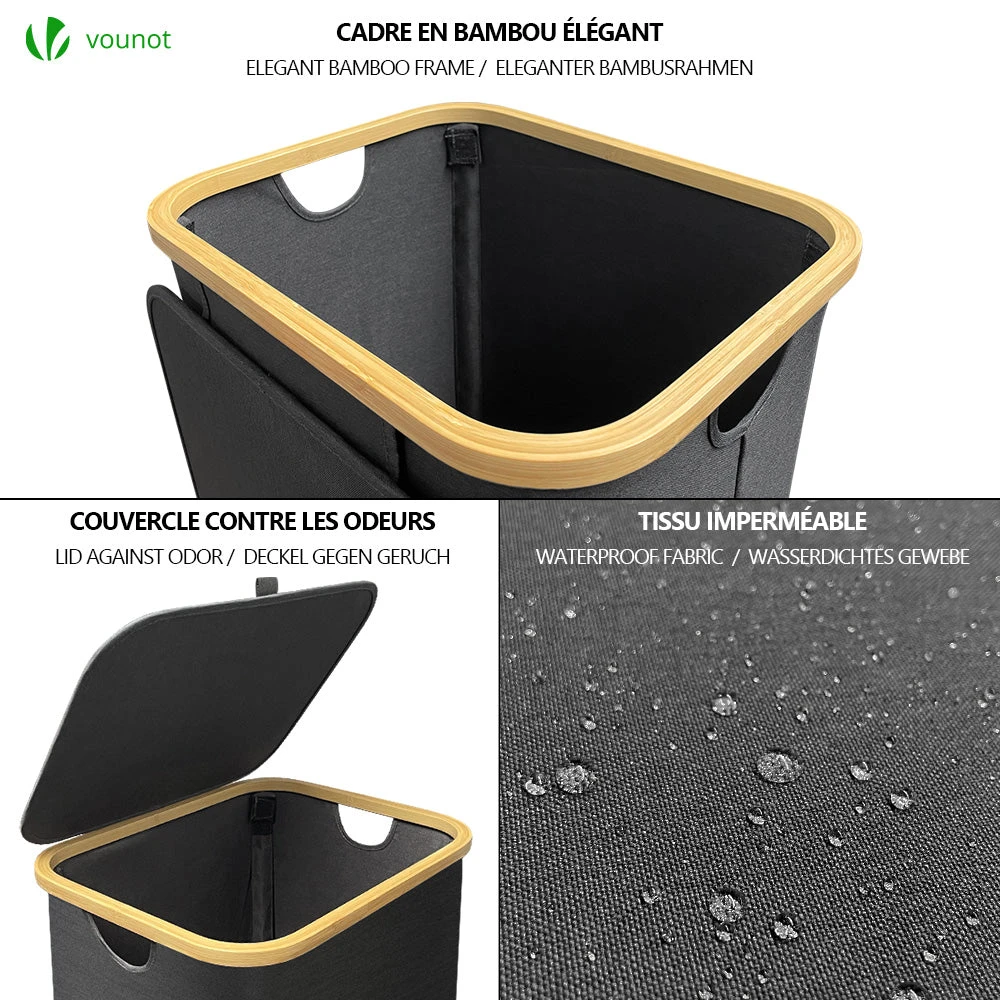 Panier A Linge Pliable 100L Avec Sac Intérieur Cadre Bambou Et Couvercle Gris(Panier A Linge Pliable 100l Avec Sac Interieur Cadre Bambou Et Couvercle Gris) 2 Panier A Linge Pliable 100L Avec Sac Intérieur Cadre Bambou Et Couvercle Gris(Panier A Linge Pliable 100l Avec Sac Interieur Cadre Bambou Et Couvercle Gris) – Image 2