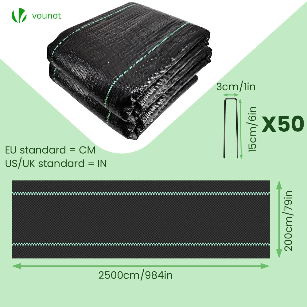 Toile De Paillage Contre Les Mauvaises Herbes 25Mx2M Avec 50 Piquets Anti-UV 100g/m2(Toile De Paillage Contre Les Mauvaises Herbes 25mx2m Avec 50 Piquets Anti Uv 100g M2) 2 Toile De Paillage Contre Les Mauvaises Herbes 25Mx2M Avec 50 Piquets Anti-UV 100g/m2(Toile De Paillage Contre Les Mauvaises Herbes 25mx2m Avec 50 Piquets Anti Uv 100g M2) – Image 2