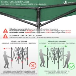 Tonnelle De Jardin Renforcée 3x3m Pliable Avec 4 Parois Et Sac De Transport A Roulette Verte(Tonnelle De Jardin Renforcee 3x3m Pliable Avec 4 Parois Et Sac De Transport A Roulette Verte) -Boutique Vounot 3 WaterproofRatingWarning 030d7657 bf1e 42fd 8a9a 2ccd1035eb72