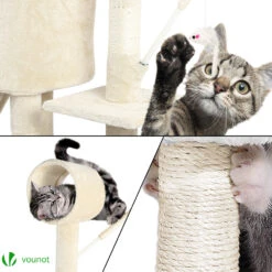 Arbre à Chat 154cm Avec Griffoir Plateforme Niche XXL Beige(Arbre A Chat 154cm Avec Griffoir Plateforme Niche Xxl Beige) -Boutique Vounot 3 3e080dfd 560c 4b06 a197 9fd7bf4dca1c