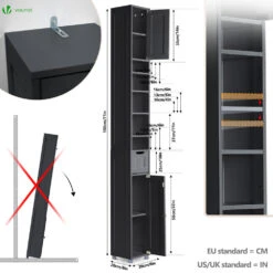 Meuble Rangement Salle De Bain Haut Colonne 180x20x20cm MDF Noir(Meuble Rangement Salle De Bain Haut Colonne 180x20x20cm Mdf Noir) -Boutique Vounot 3 473940e4 8625 4478 b31a e5c807b20e7a