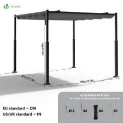 Pergola Retractable 3x3m En Metal Et Toile Polyester Haute Densite 180g/m2 Gris(Pergola Retractable 3x3m En Metal Et Toile Polyester Haute Densite 180g M2 Gris 1) -Boutique Vounot 3 4b2d62a2 2cb1 425e 817f cd7f89281e58