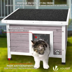 Maison Pour Chat En Bois Avec Toit Bitumé Autoportant Et Porte à Lamelles PVC Gris(Maison Pour Chat En Bois Avec Toit Bitume Autoportant Et Porte A Lamelles Pvc Gris) -Boutique Vounot 3 4c9a02b4 63d4 4797 8849 1c1dfd5c89f4