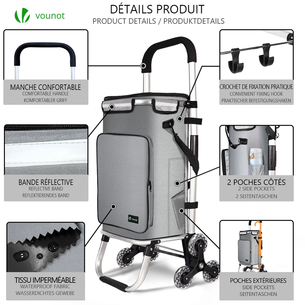 Chariot De Course Pliable Monte Escalier Aluminium Avec Crochets Gris(Chariot De Course Pliable Monte Escalier Aluminium Avec Crochets Gris 1) 3 Chariot De Course Pliable Monte Escalier Aluminium Avec Crochets Gris(Chariot De Course Pliable Monte Escalier Aluminium Avec Crochets Gris 1) – Image 3