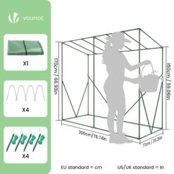 Serre De Jardin Serre Tomates Avec Porte Et Fenetres Moustiquaire Bache PE Renforcee 135g/m2 200x77x170cm Vert(Serre De Jardin Serre Tomates Avec Porte Et Fenetres Moustiquaire Bache Pe Renforcee 135g M2 200x77x170cm Vert) -Boutique Vounot 3 6b3b8294 167f 4e59 bf45 c33b8ed596fb