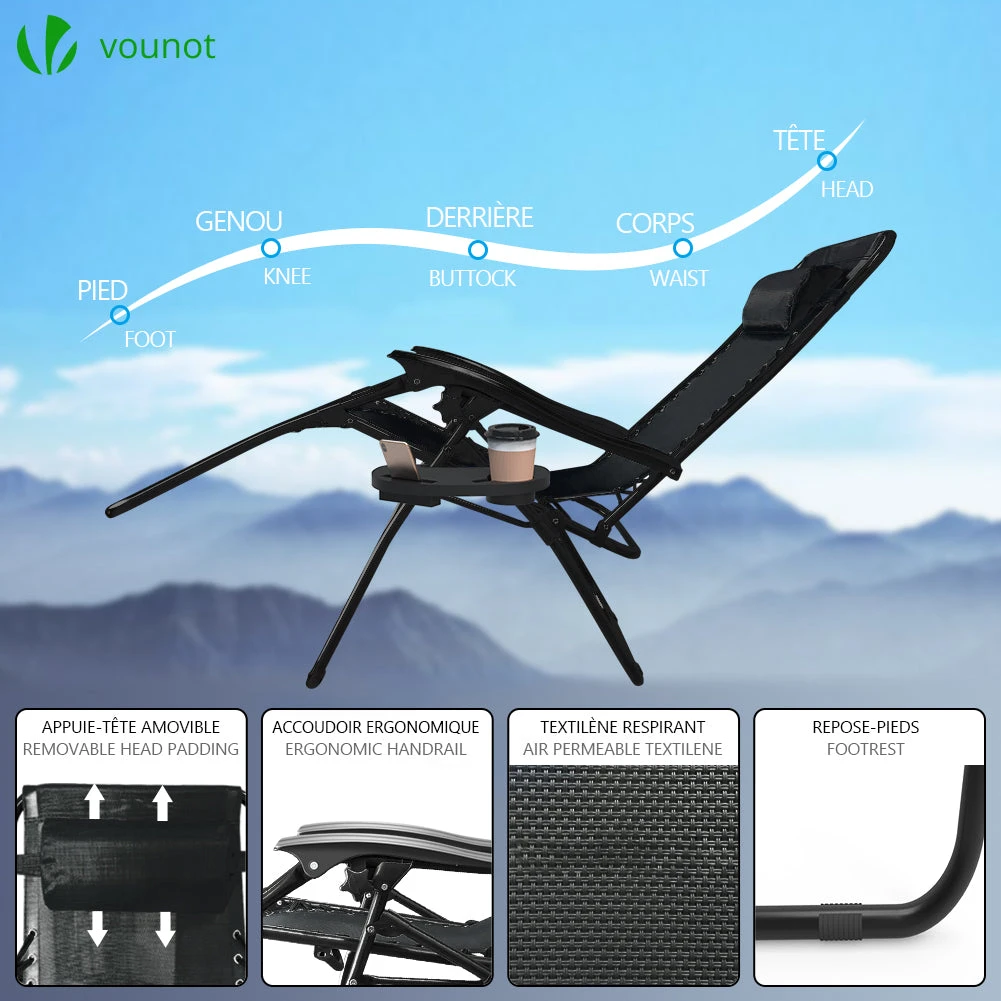 Lot De 2 Chaise Longue Inclinable En Textilene Avec Table D'appoint Porte Gobelet Et Portable Noir(Lot De 2 Chaise Longue Inclinable En Textilene Avec Table D Appoint Porte Gobelet Et Portable Noir) 3 Lot De 2 Chaise Longue Inclinable En Textilene Avec Table D'appoint Porte Gobelet Et Portable Noir(Lot De 2 Chaise Longue Inclinable En Textilene Avec Table D Appoint Porte Gobelet Et Portable Noir) – Image 3