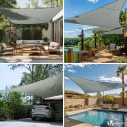 Voile D'ombrage Triangle En Polyester Imperméable Avec Kit De Montage 5x5x5m Gris(Voile Dombrage Triangle En Polyester Impermeable Avec Kit De Montage 5x5x5m Gris 1) -Boutique Vounot 3 78ff5ff1 49fe 4431 ab2b 2b35147e1cb1