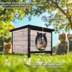Maison Pour Chat En Bois Avec Toit Bitumé Et Entrée En Forme D'oreilles De Chat Gris(Maison Pour Chat En Bois Avec Toit Bitume Et Entree En Forme Doreilles De Chat Gris) -Boutique Vounot 3 8683e72e e14e 4721 85a8 ec7f1d709623