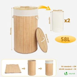 Panier A Linge En Bambou Rond Avec Couvercle 58L(Panier A Linge En Bambou Rond Avec Couvercle 58l) -Boutique Vounot 3 91e0a68f 4ad8 433a 94be ee8ff86d1d2b