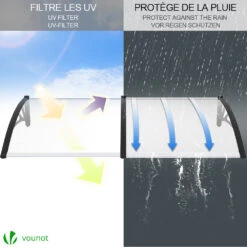 Auvent De Porte Marquise 200x80 Cm Transparent En Polycarbonate Anti UV Noir(Auvent De Porte Marquise 200x80 Cm Transparent En Polycarbonate Anti Uv Noir 1) -Boutique Vounot 3 9323a59f 7bda 48b5 af17 82771b399ee7