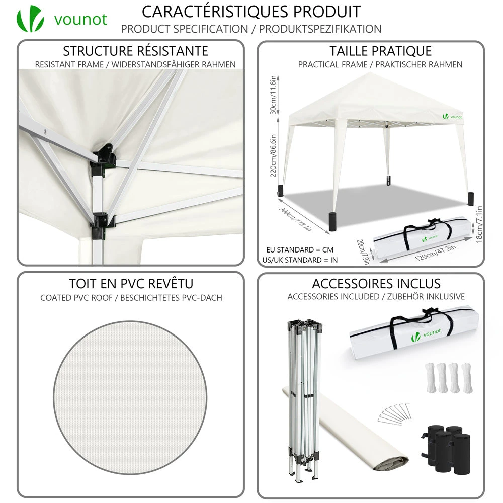 Tonnelle De Jardin 3x3m Pliable Blanche Avec Sac De Transport(Tonnelle De Jardin 3x3m Pliable Blanche Avec Sac De Transport) 3 Tonnelle De Jardin 3x3m Pliable Blanche Avec Sac De Transport(Tonnelle De Jardin 3x3m Pliable Blanche Avec Sac De Transport) – Image 3