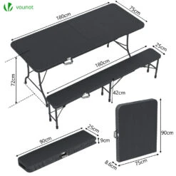 Ensemble De Table Et Bancs Camping Pliables 180cm HDPE Style Polyrotin Noir(Ensemble De Table Et Bancs Camping Pliables 180cm Hdpe Style Polyrotin Noir) -Boutique Vounot 3 a0e11dc3 4ed5 4b51 b4c2 87c475124800