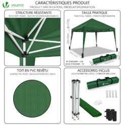 Tonnelle De Jardin 3x3m Pliable Verte Avec Sac De Transport(Tonnelle De Jardin 3x3m Pliable Verte Avec Sac De Transport) -Boutique Vounot 3 a138bc0a 1345 470f a56d 560201c4048f