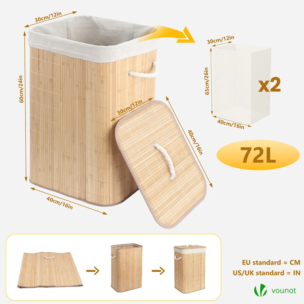 Panier A Linge En Bambou Rectangulaire Avec Couvercle 72L(Panier A Linge En Bambou Rectangulaire Avec Couvercle 72l) 3 Panier A Linge En Bambou Rectangulaire Avec Couvercle 72L(Panier A Linge En Bambou Rectangulaire Avec Couvercle 72l) – Image 3