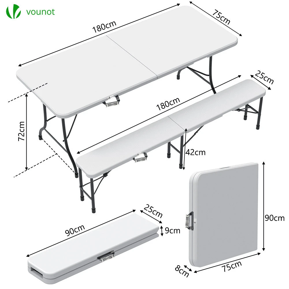 Ensemble De Table Et Bancs Camping Pliables 180cm HDPE Blanc(Ensemble De Table Et Bancs Camping Pliables 180cm Hdpe Blanc) 3 Ensemble De Table Et Bancs Camping Pliables 180cm HDPE Blanc(Ensemble De Table Et Bancs Camping Pliables 180cm Hdpe Blanc) – Image 3