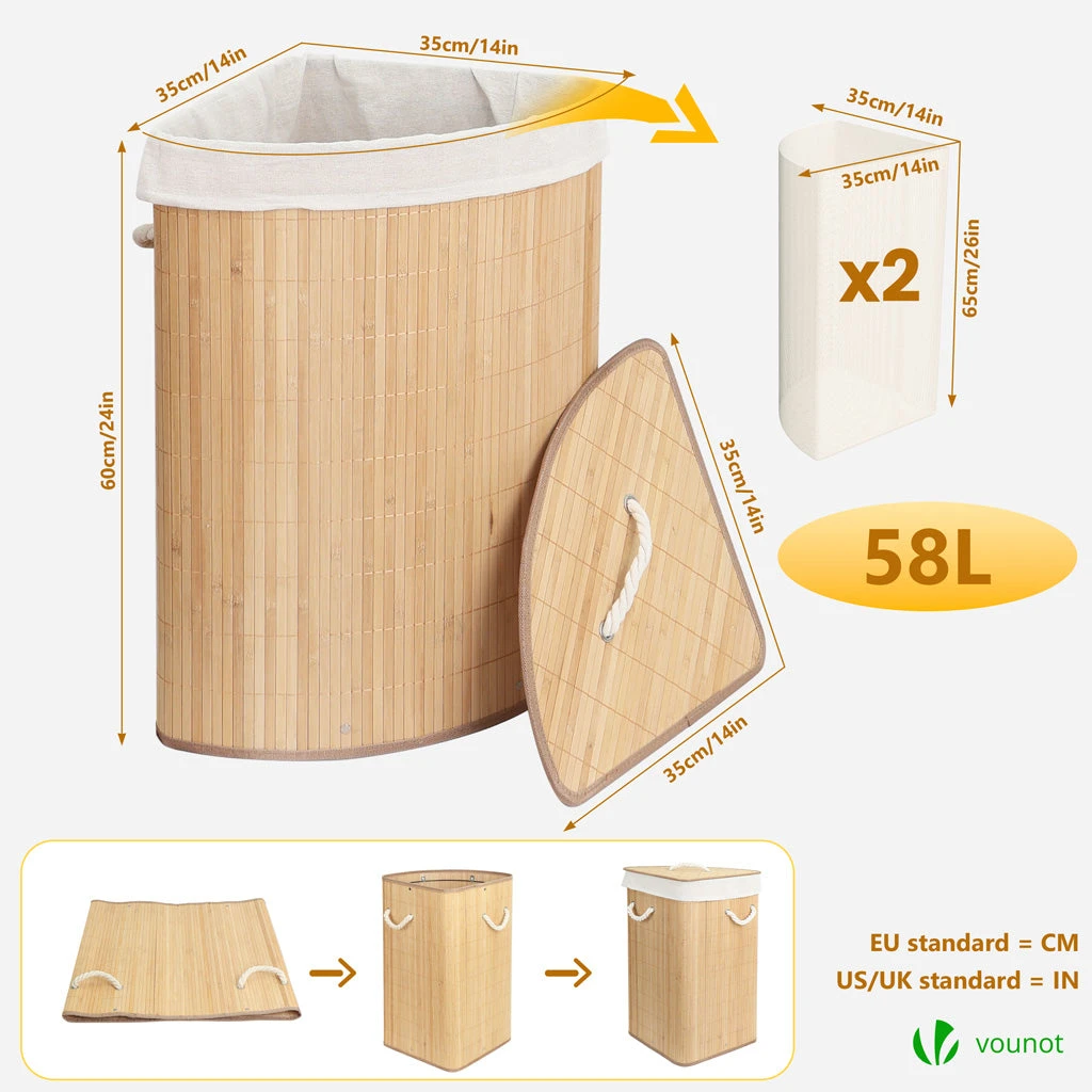 Panier A Linge En Bambou D’angle Avec Couvercle 58L(Panier A Linge En Bambou D Angle Avec Couvercle 58l) 3 Panier A Linge En Bambou D’angle Avec Couvercle 58L(Panier A Linge En Bambou D Angle Avec Couvercle 58l) – Image 3