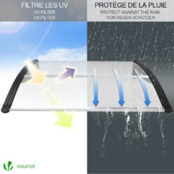 Auvent De Porte Marquise 100x80 Cm Transparent En Polycarbonate Anti UV Noir(Auvent De Porte Marquise 100x80 Cm Transparent En Polycarbonate Anti Uv Noir 2) -Boutique Vounot 3 da7e41f9 2a1d 43b8 bf7f a2ea96294248