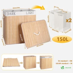 Panier A Linge En Bambou Rectangulaire Triple Compartiments Avec Couvercle 150L(Panier A Linge En Bambou Rectangulaire Triple Compartiments Avec Couvercle 150l) -Boutique Vounot 3 dc4d28bb d707 46f0 9d61 5cae9876a718