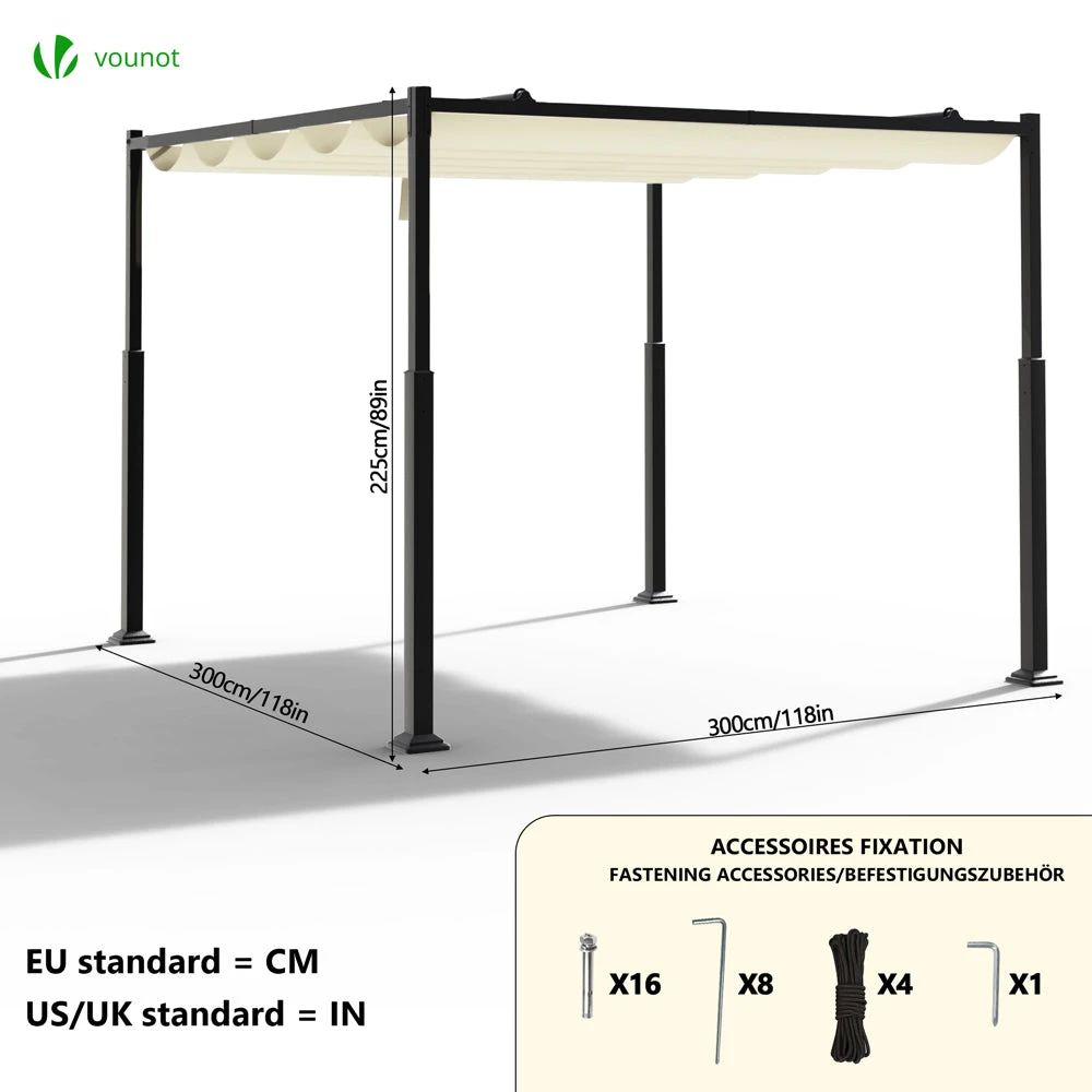Pergola Retractable 3x3m En Metal Et Toile Polyester Haute Densite 180g/m2 Beige(Pergola Retractable 3x3m En Metal Et Toile Polyester Haute Densite 180g M2 Beige 1) 3 Pergola Retractable 3x3m En Metal Et Toile Polyester Haute Densite 180g/m2 Beige(Pergola Retractable 3x3m En Metal Et Toile Polyester Haute Densite 180g M2 Beige 1) – Image 3