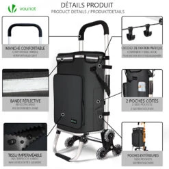 Chariot De Course Pliable Monte Escalier Aluminium Avec Crochets Noir(Chariot De Course Pliable Monte Escalier Aluminium Avec Crochets Noir 1) -Boutique Vounot 3 f75f1458 6f54 4748 8285 a05204c5b48a