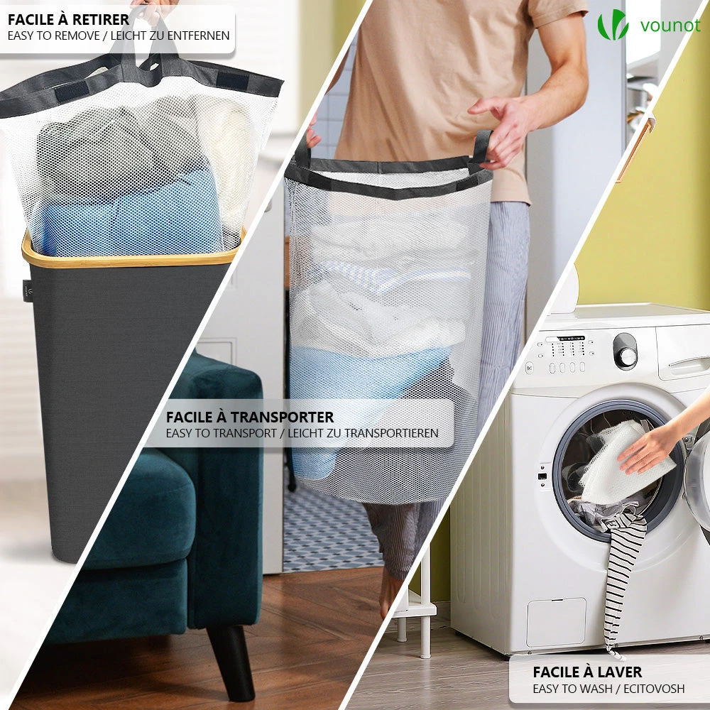 Panier A Linge Pliable 100L Avec Sac Intérieur Cadre Bambou Et Couvercle Gris(Panier A Linge Pliable 100l Avec Sac Interieur Cadre Bambou Et Couvercle Gris) 3 Panier A Linge Pliable 100L Avec Sac Intérieur Cadre Bambou Et Couvercle Gris(Panier A Linge Pliable 100l Avec Sac Interieur Cadre Bambou Et Couvercle Gris) – Image 3