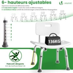 Chaise De Douche Avec Dossier Ergonomique A Hauteur Reglable En Aluminum HDPE Blanc(Chaise De Douche Avec Dossier Ergonomique A Hauteur Reglable En Aluminum Hdpe Blanc) -Boutique Vounot 4 060ac59c 60e3 4b5d 96e8 881df17d0da4