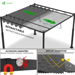 Pergola Retractable 3x3m En Metal Et Toile Polyester Haute Densite 180g/m2 Gris(Pergola Retractable 3x3m En Metal Et Toile Polyester Haute Densite 180g M2 Gris 1) -Boutique Vounot 4 14427dde 4f98 4eb9 ba3e 23bc218a5d95