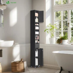 Meuble Rangement Salle De Bain Haut Colonne 180x20x20cm MDF Noir(Meuble Rangement Salle De Bain Haut Colonne 180x20x20cm Mdf Noir) -Boutique Vounot 4 2c866fe2 3769 4764 aa3b be628d1895e7