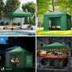 Tonnelle De Jardin Renforcée 3x3m Pliable Avec 4 Parois Et Sac De Transport A Roulette Verte(Tonnelle De Jardin Renforcee 3x3m Pliable Avec 4 Parois Et Sac De Transport A Roulette Verte) -Boutique Vounot 4 5326861f 5ef1 417b 8729 7605d67785a9