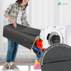 Panier A Linge Pliable 145L Avec Sac Intérieur Cadre Bambou Et Couvercle Gris(Panier A Linge Pliable 145l Avec Sac Interieur Cadre Bambou Et Couvercle Gris) -Boutique Vounot 4 564cecd6 7c20 48f7 a946 71625620f6e6