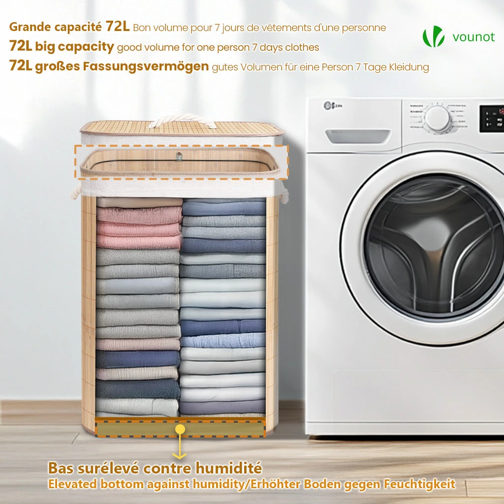 Panier A Linge En Bambou Rectangulaire Avec Couvercle 72L(Panier A Linge En Bambou Rectangulaire Avec Couvercle 72l) 4 Panier A Linge En Bambou Rectangulaire Avec Couvercle 72L(Panier A Linge En Bambou Rectangulaire Avec Couvercle 72l) – Image 4
